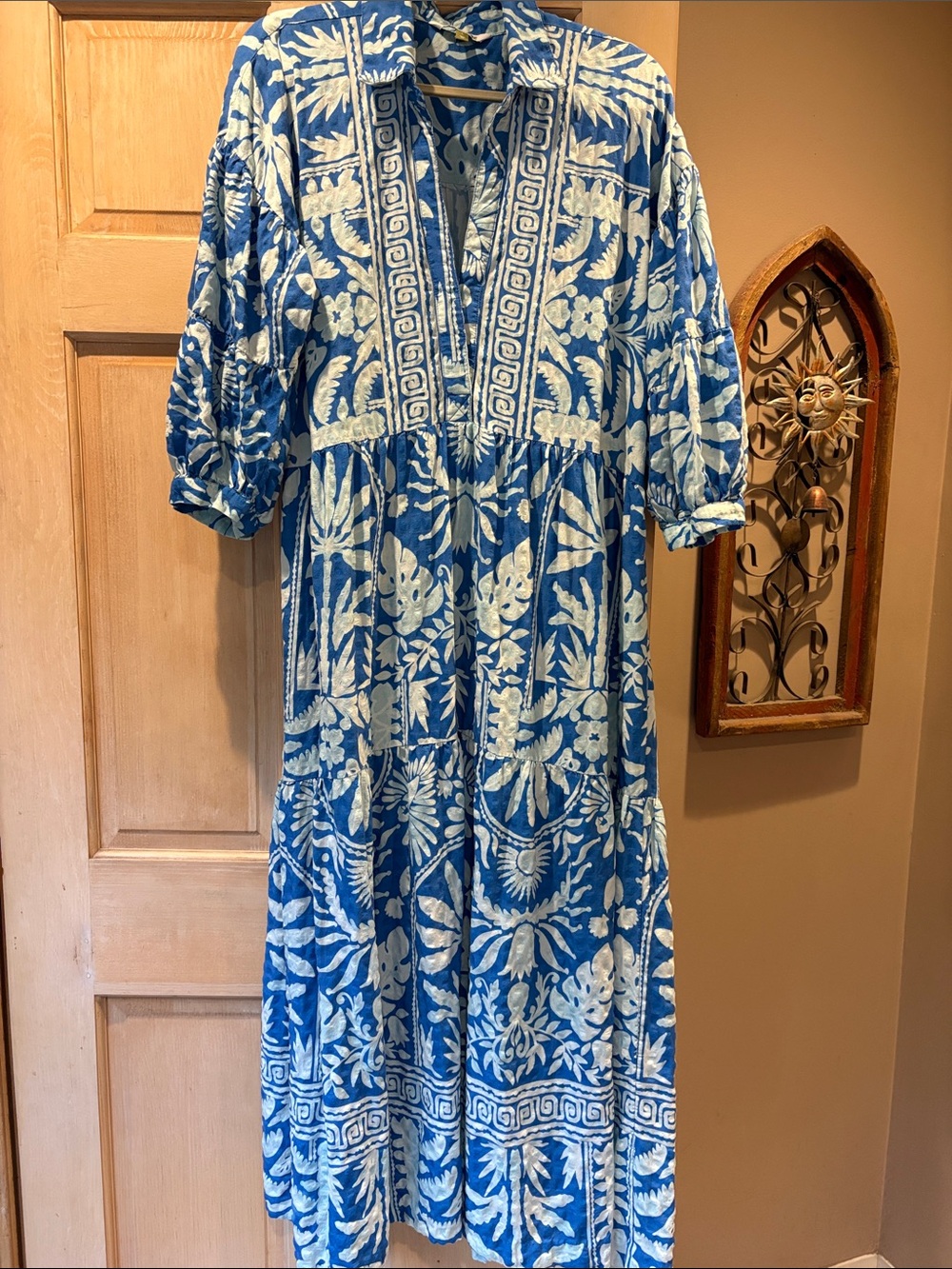 Anthropologie Carolita Dress by Celandine Blue Floral V-Neck Maxi Dress L